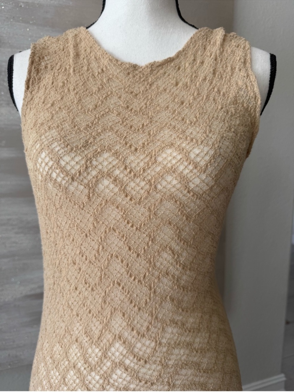 Zara NWT light tan textured Sleeveless Maxi Dress - summer knit semi sheer - Picture 9 of 10